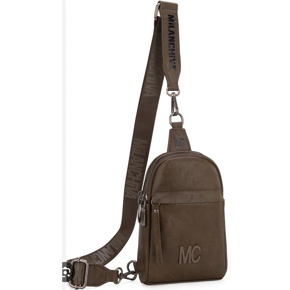 MilanChiva MC Brown Faux‎ Leather Crossbody Sling Bag Urban Streetwear Style